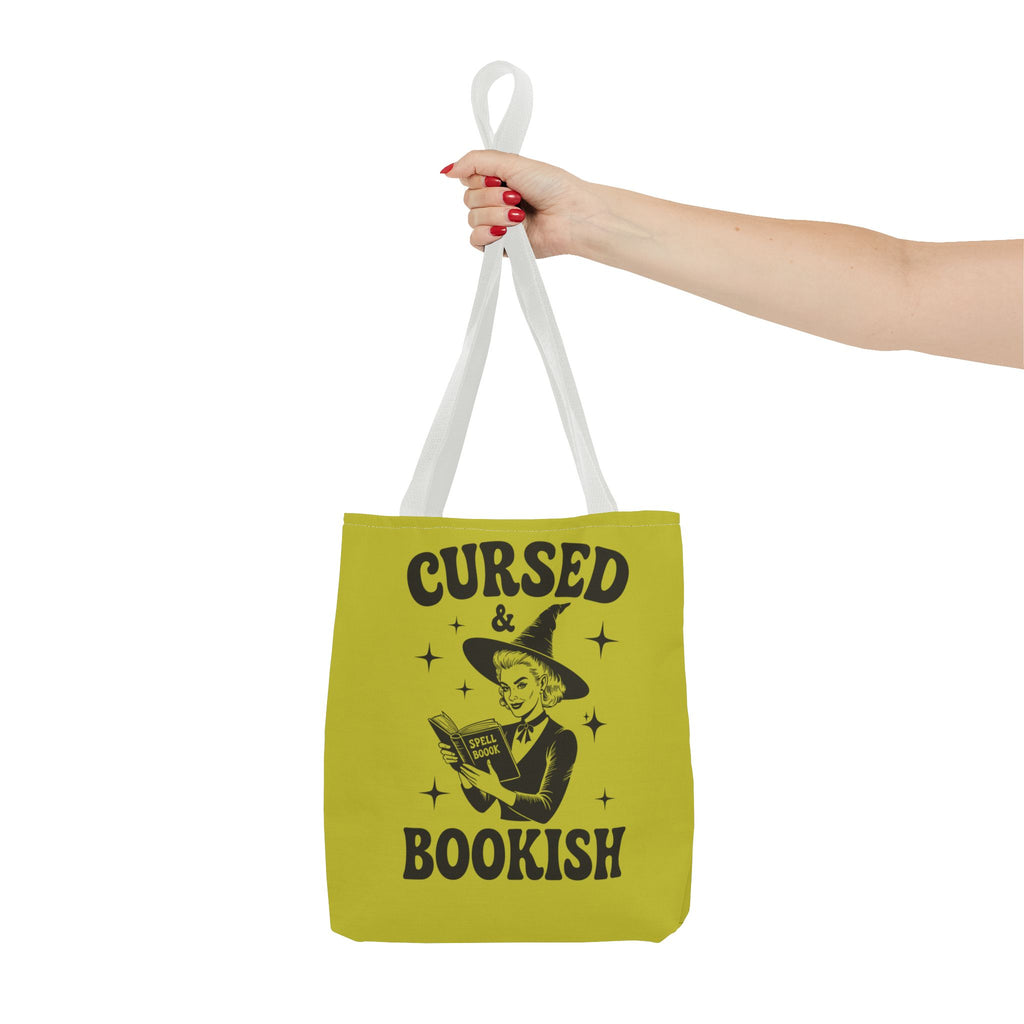 Cursed and Bookish Tote Bag — Green Witchy Reader Tote for Book Lovers