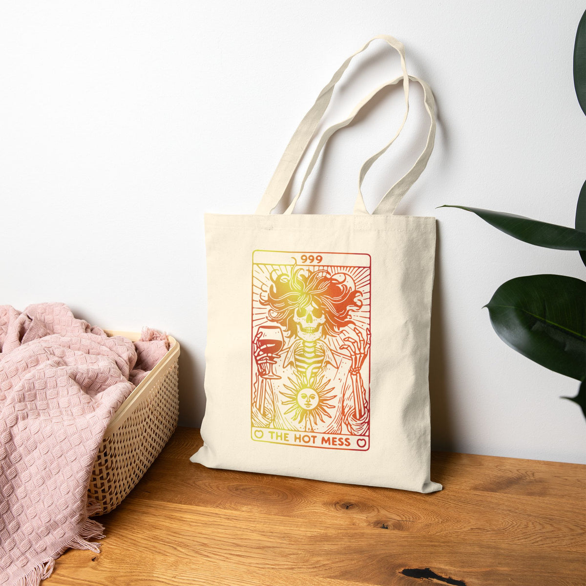 "The Hot Mess" Tarot-Inspired Sun and Skeleton Canvas Tote Bag