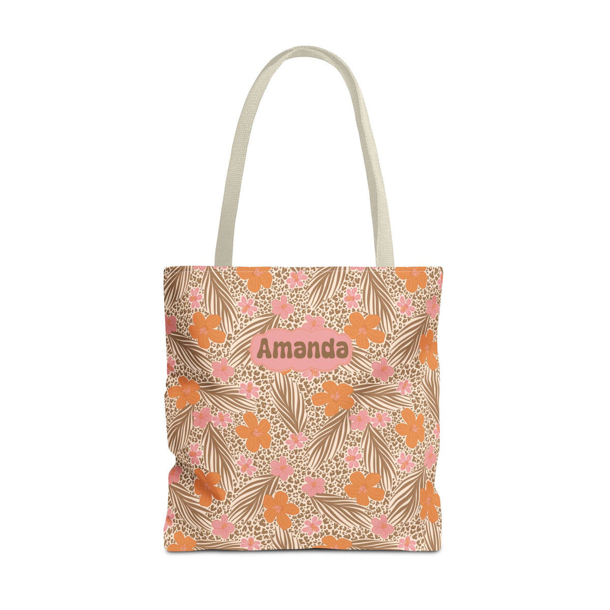 Personalizable Tropical Tote - Pink and Orange Floral Bag