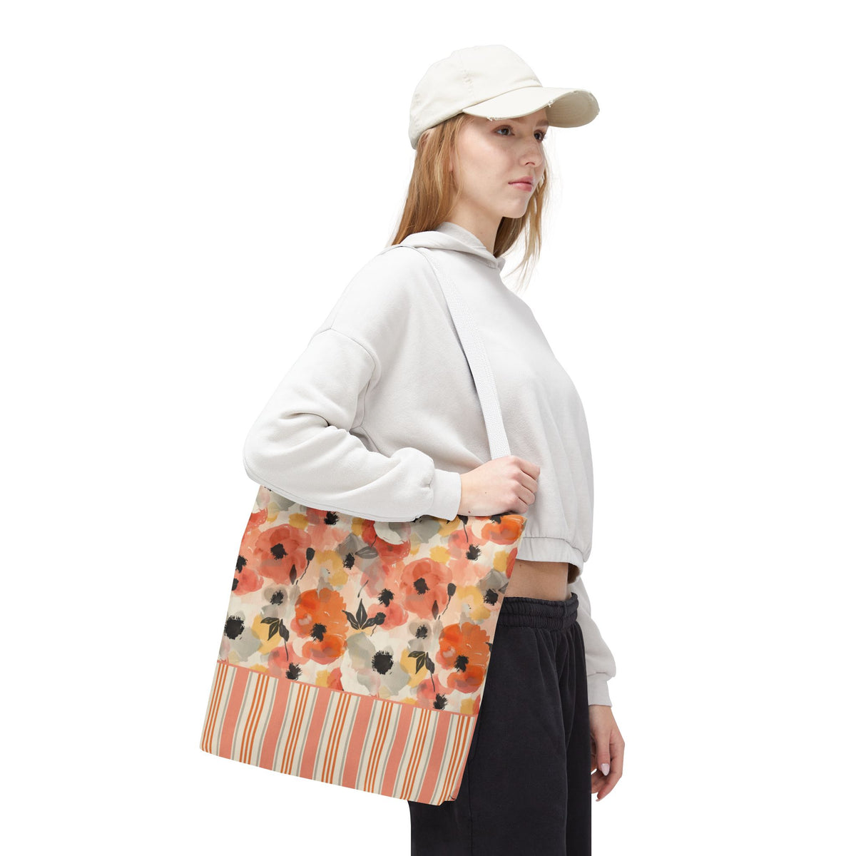 Floral Watercolor Stripe Tote Bag – Peach Blossom Beach and Market Bag