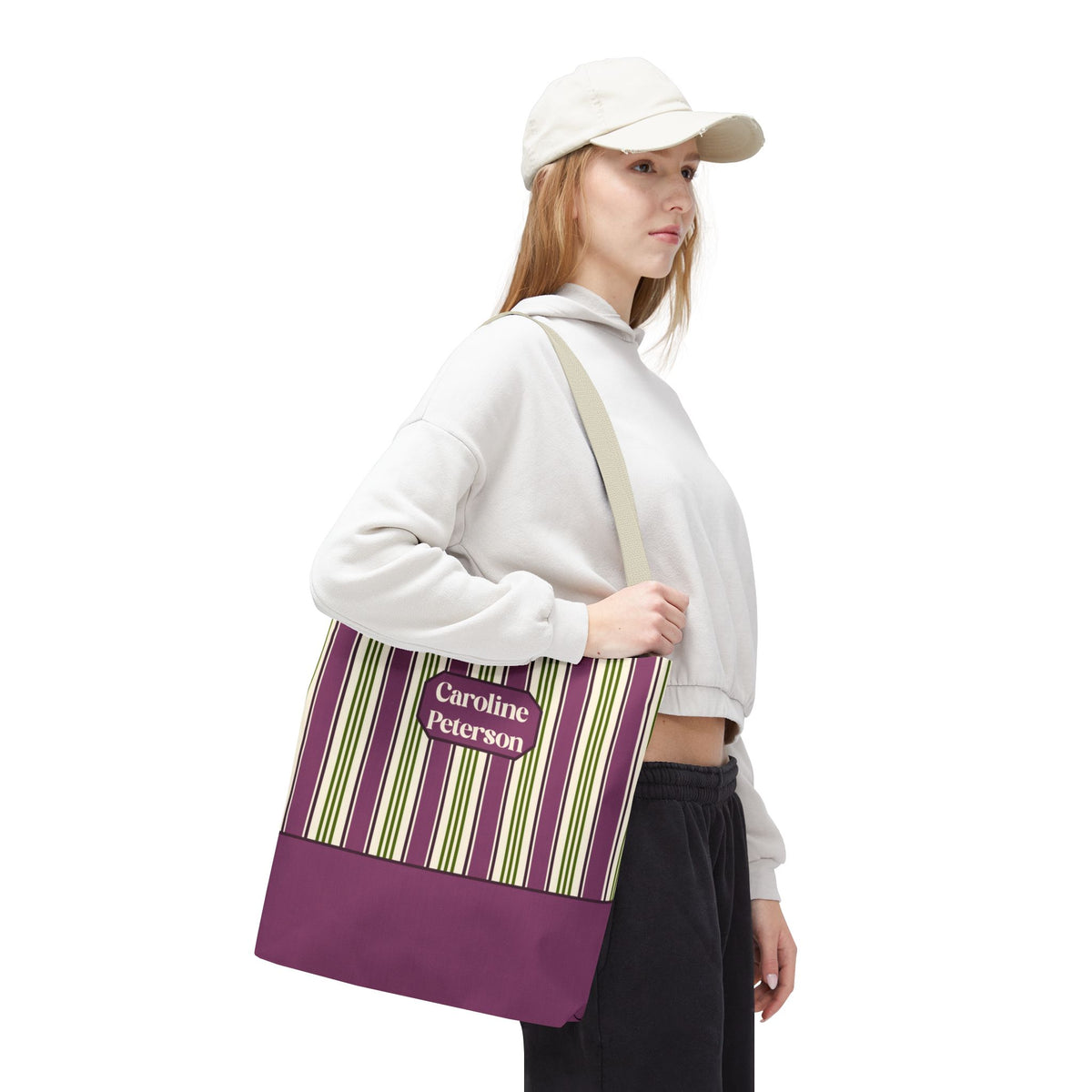 Personalizable Striped Tote Bag - Colorful Green and Purple Stripe Carryall