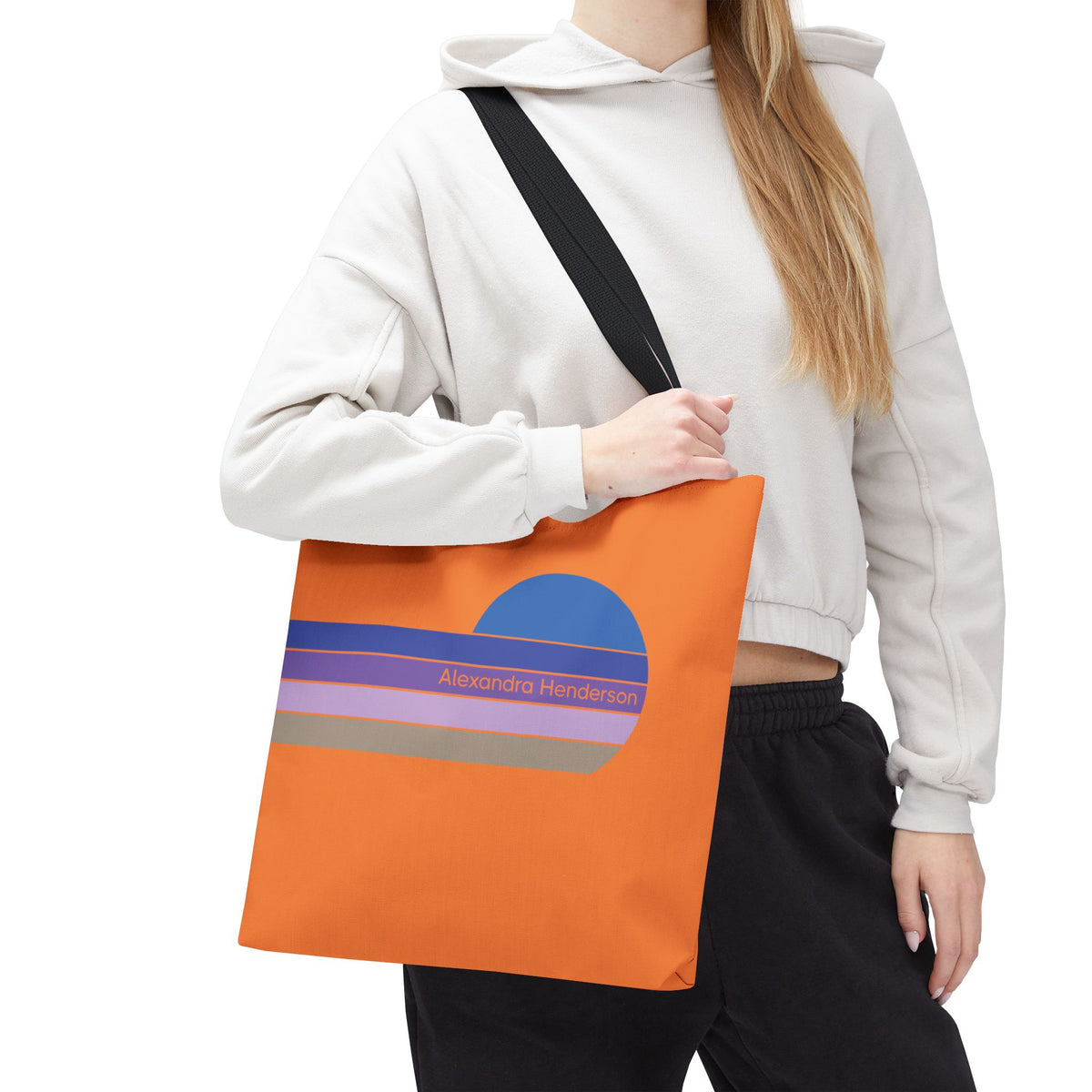 Orange Sunset Stripe Tote Bag – Retro Personalized Name Beach and Market Tote