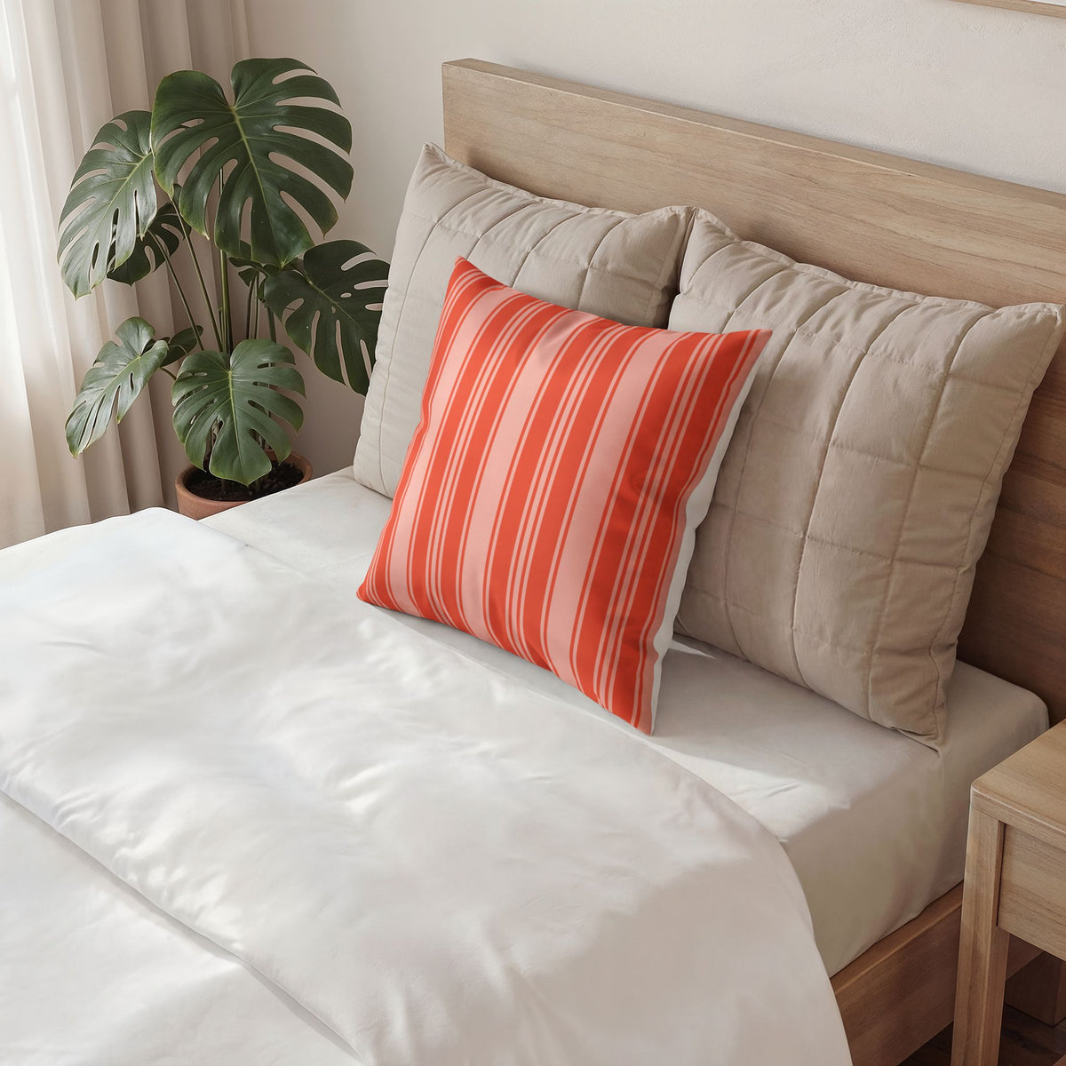 Velvet Pillow Orange Throw Pillow - Vermillion Ticking Stripe Decorative Pillow