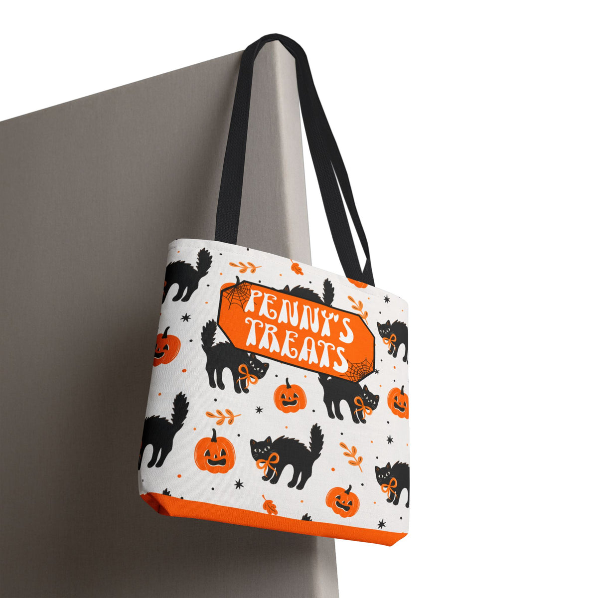 Cute Black Cats and Pumpkins Carryall -Personalized Halloween Trick or Treat Tote Bag