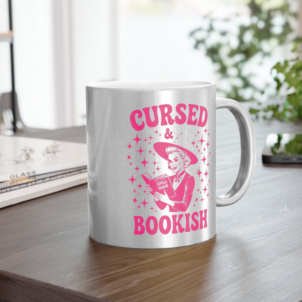 Cursed and Bookish Metallic Mug - Silver Sparkle Book Lover Gift