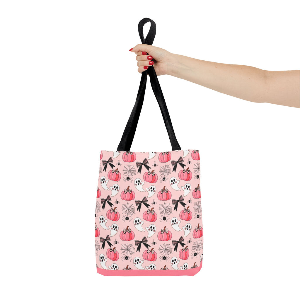 Coquette Pumpkin Halloween Tote Bag - Cute Ghosts and Bows Carryall