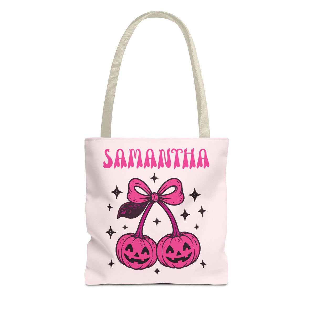 Personalized Halloween Tote - Pink Pumpkin Cherries "So Cute It's Spooky" Trick or Treat Bag