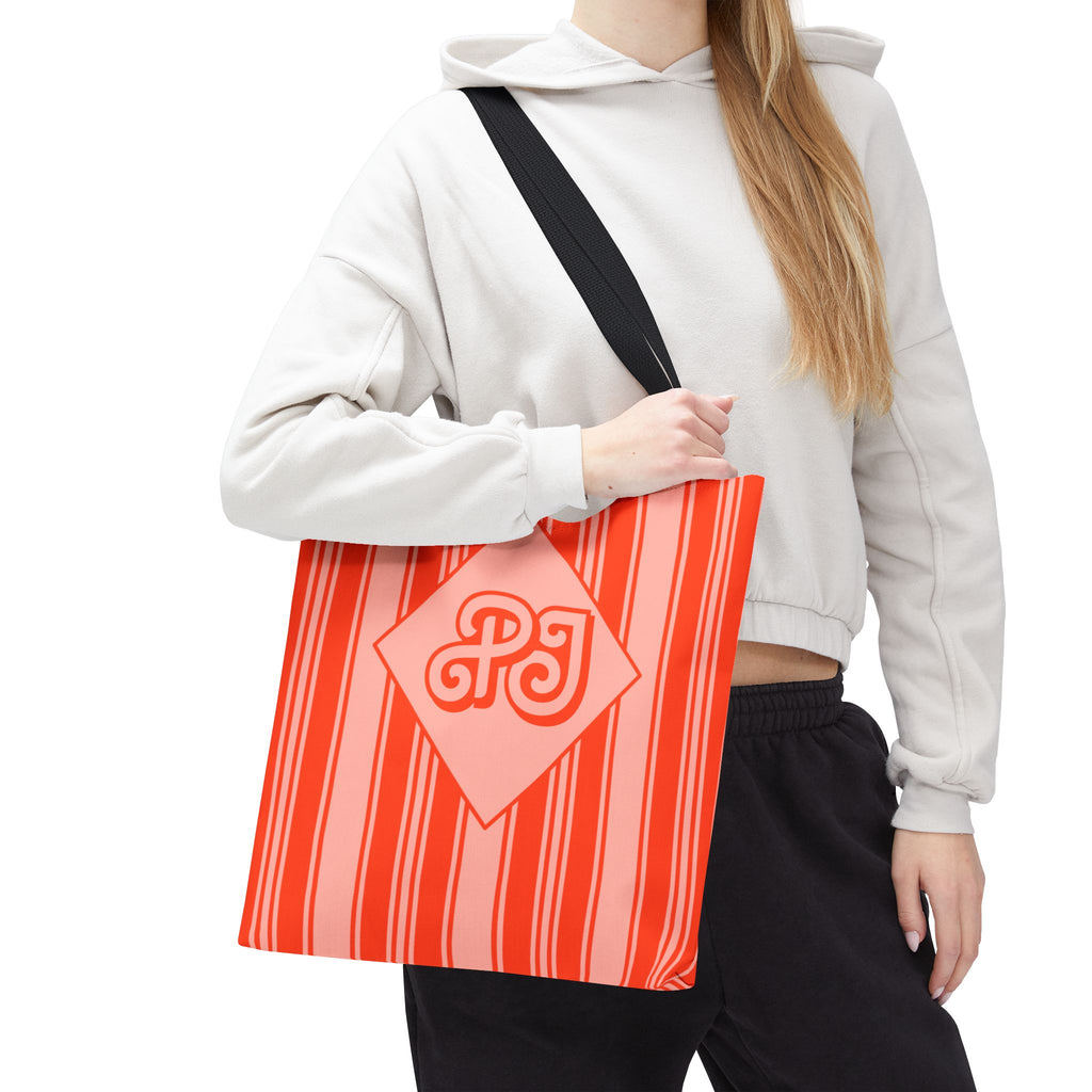Personalizable Striped Vermillion Tote Bag – Vibrant Vertical Stripe Beach and Market Tote