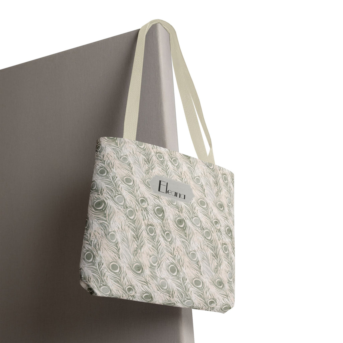 Personalizable Tote - Elegant Grey Peacock Feather Pattern Bag