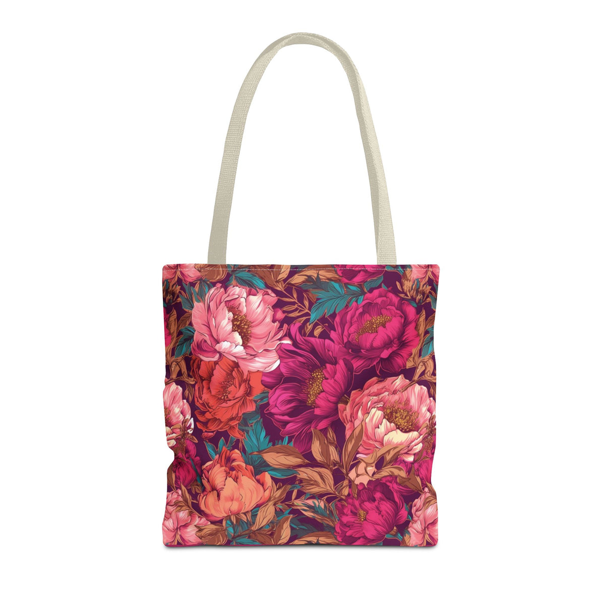 Bright Magenta and Teal Peony Tote Bag – Vintage Punk Floral Carryall