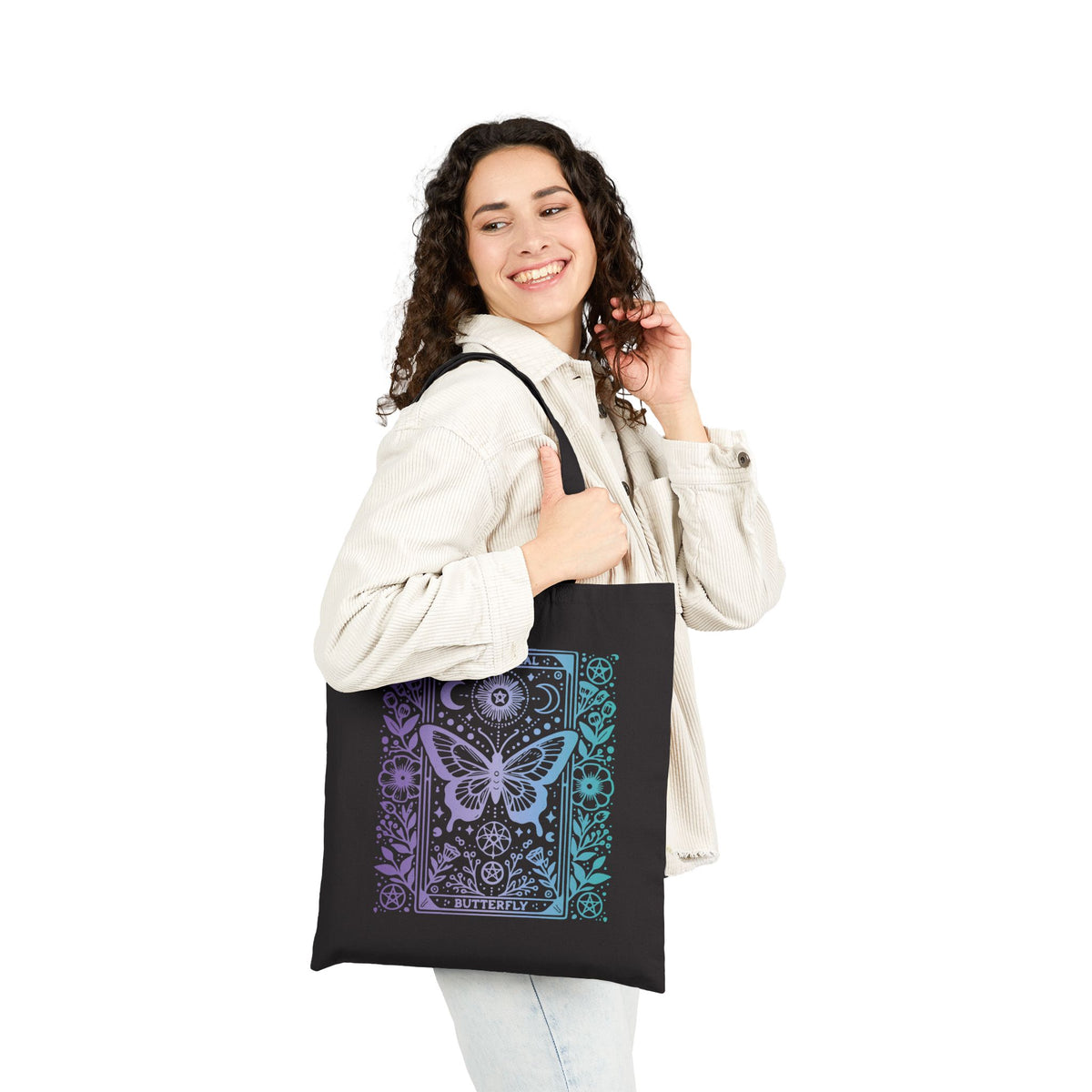 Anti-Social Butterfly Tarot Canvas Tote - Purple and Blue Gradient Boho Mystic Market Bag
