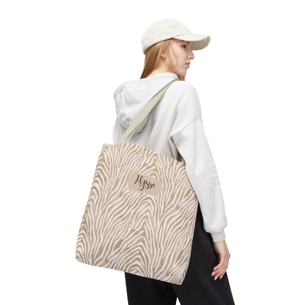 Personalizable Animal Print Bag - Beige Zebra Patterned Tote