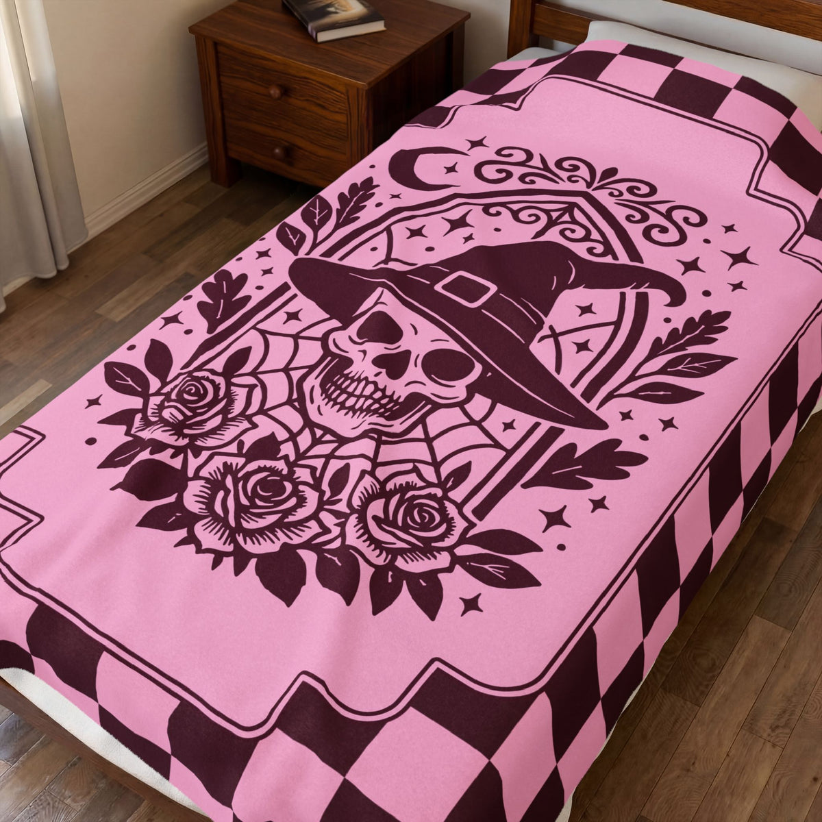 Retro Modern Gothic Skull Checkerboard  Velveteen Plush Blanket