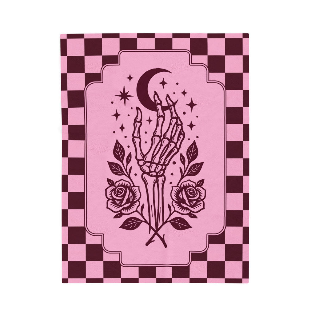 Retro Modern Celestial Skeleton Hand Tableau Velveteen Blanket