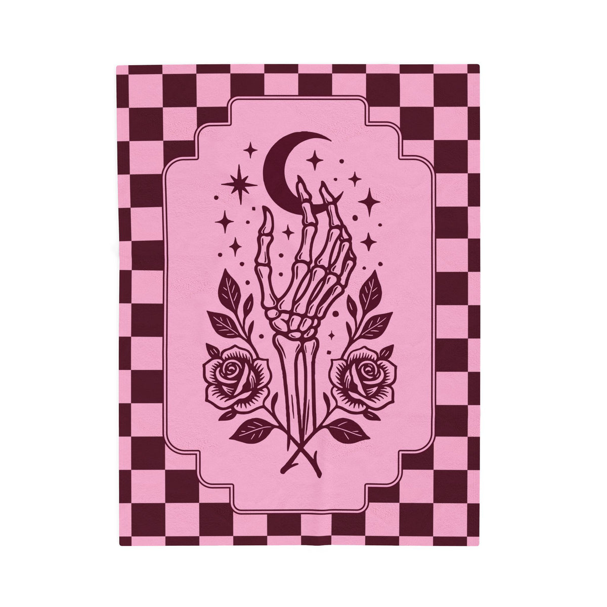 Retro Modern Celestial Skeleton Hand Tableau Velveteen Blanket