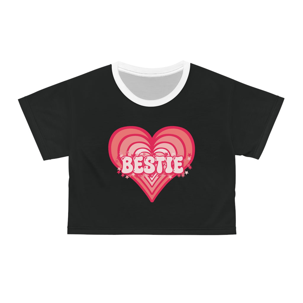 Best Friend Personalizable Crop Top - Strawberry Milk Pink Bestie Heart T-Shirt