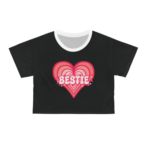 Best Friend Personalizable Crop Top - Strawberry Milk Pink Bestie Heart T-Shirt