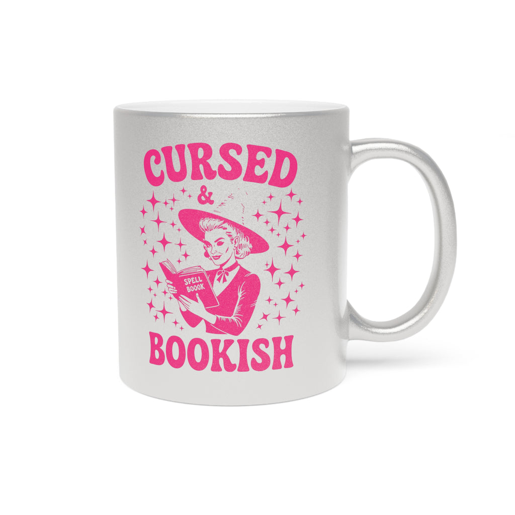 Cursed and Bookish Metallic Mug - Silver Sparkle Book Lover Gift