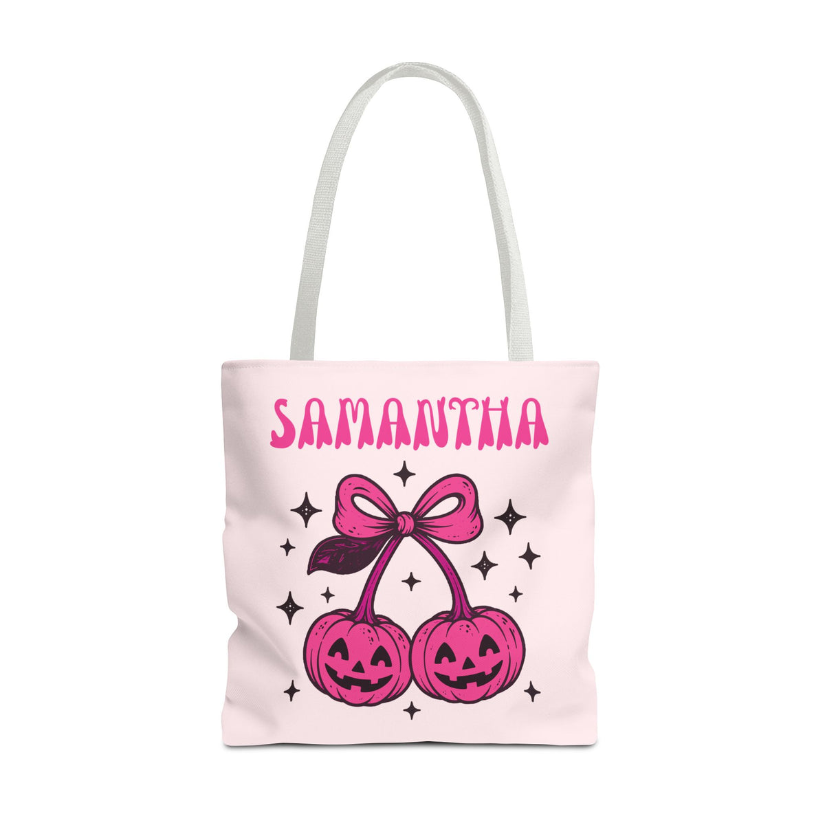 Personalized Halloween Tote - Pink Pumpkin Cherries "So Cute It's Spooky" Trick or Treat Bag