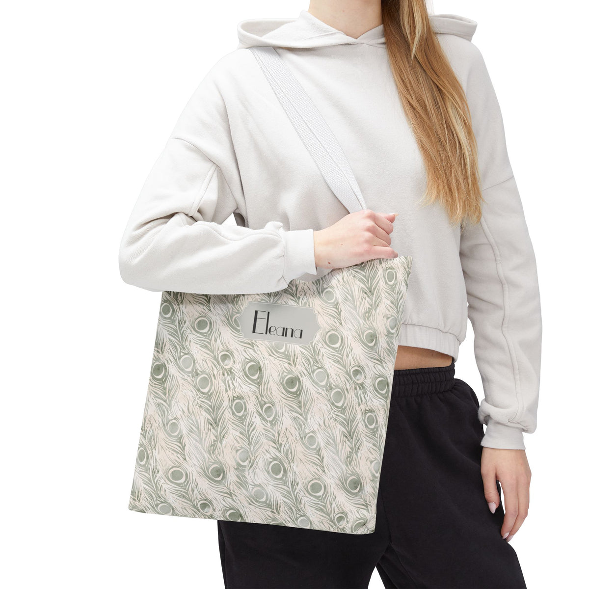 Personalizable Tote - Elegant Grey Peacock Feather Pattern Bag