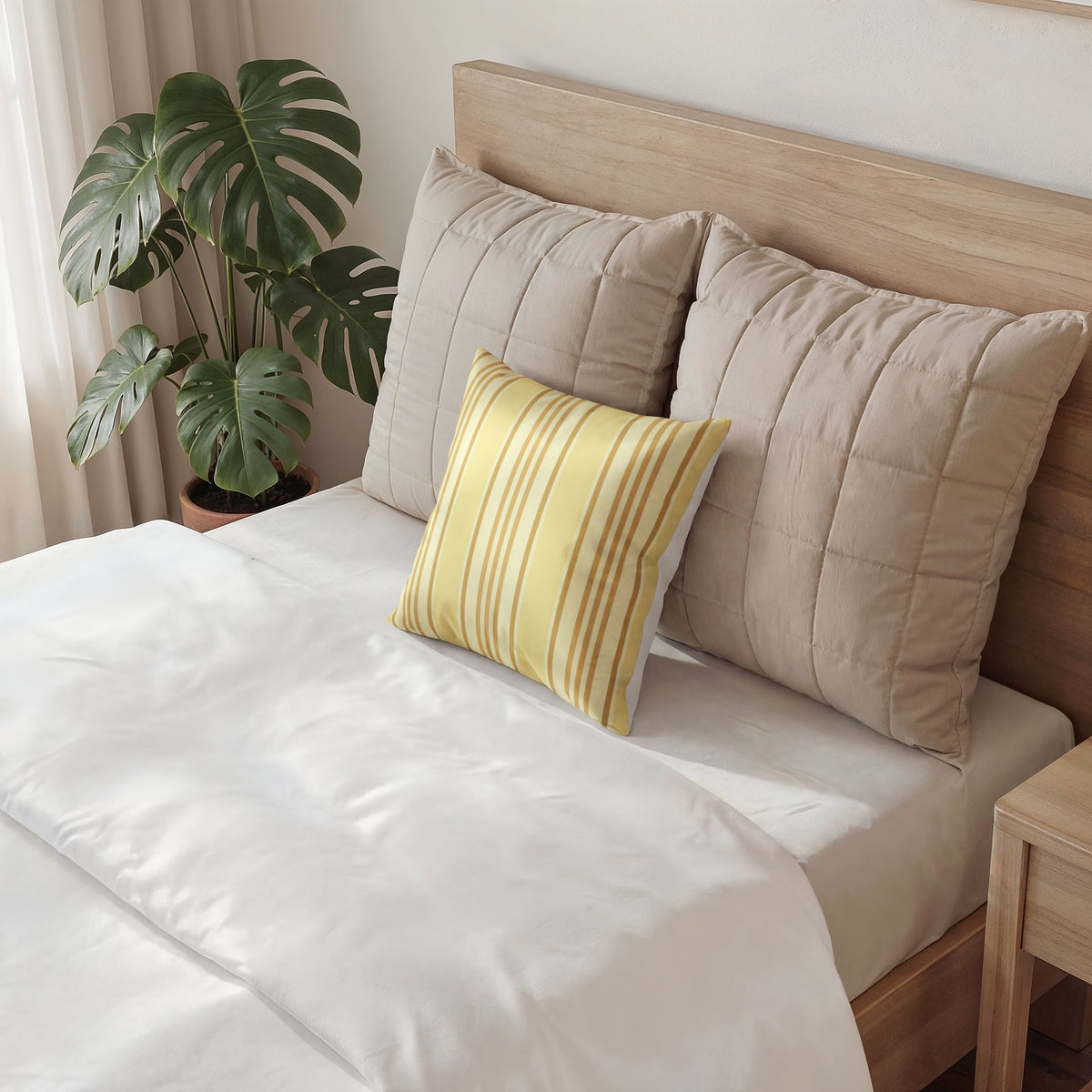 Velvet Ticking Stripe Decorative Pillow - Butter Yellow Throw Pillow