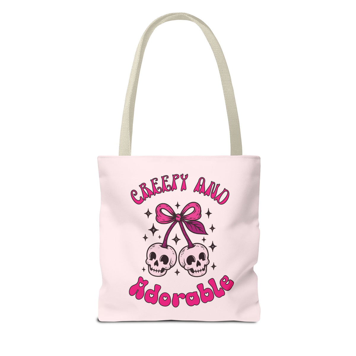Personalized 'Creepy and Adorable' Pink Skull Cherries Tote Bag - Custom Trick-or-Treat Keepsake