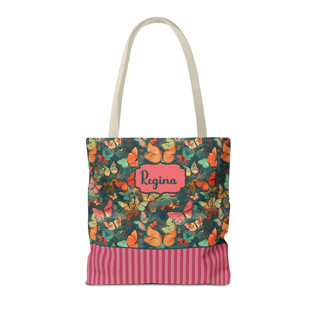 Personalizable Girly Handwriting Bag - Dreamy Butterfly Striped Tote