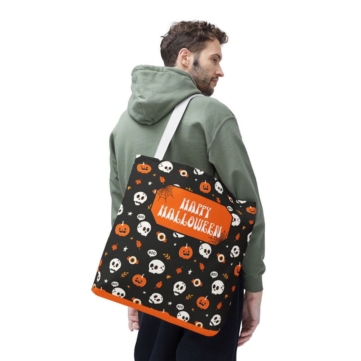 Halloween Pumpkin and Skulls Personalizable Trick-or-Treat Candy Bag