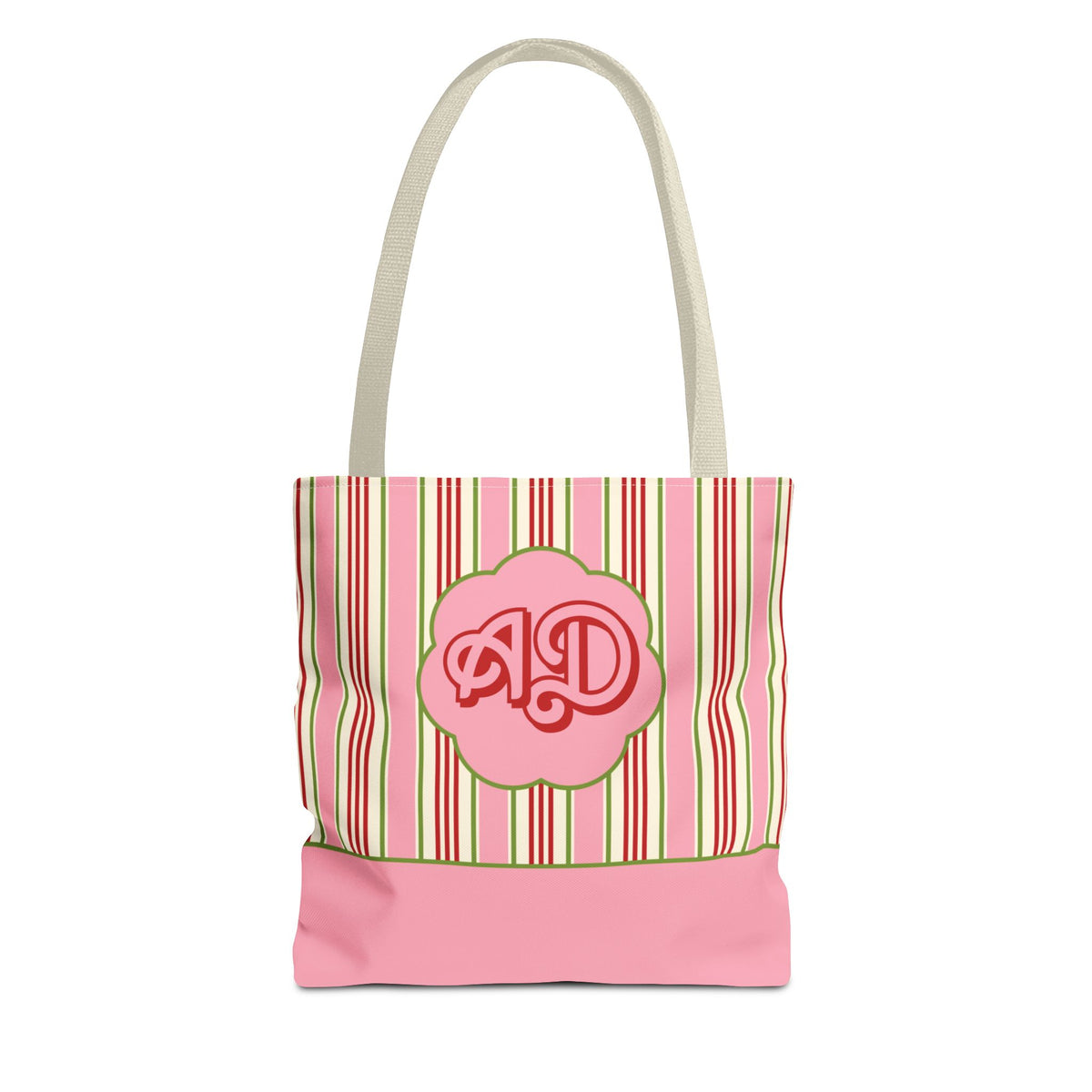 Customizable Striped Pink Tote Bag – Vintage Strawberry Stripe Monogram Tote Bag