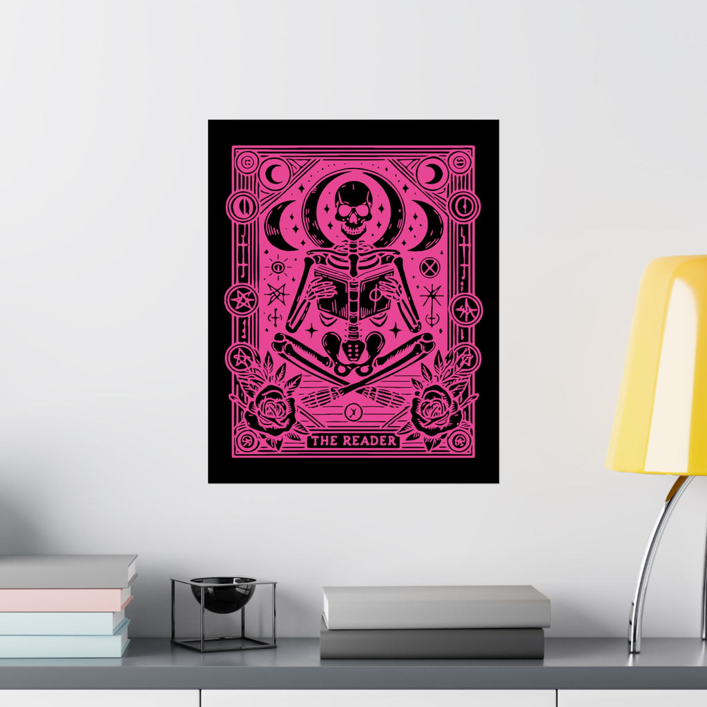 The Reader- Bright Pink Gothic Skeleton Tarot Art Print
