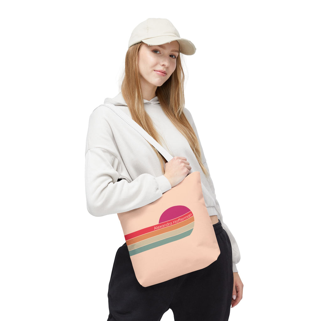 Personalizable Retro Sunset Tote Bag — Pastel Stripes Beach Vibe Carryall