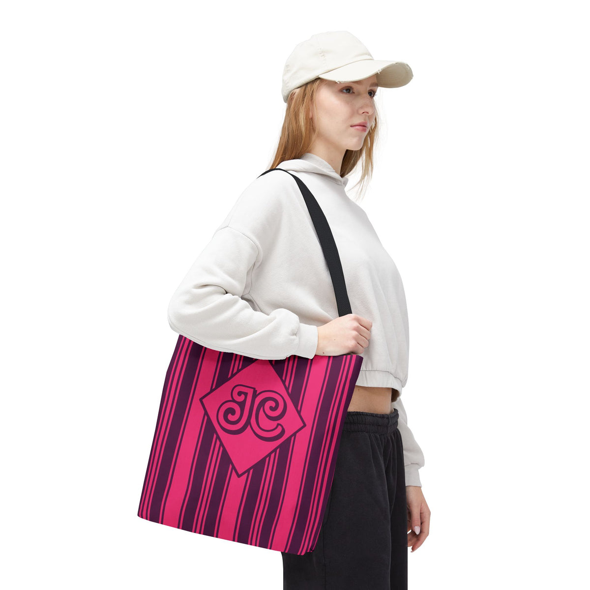 Personalizable Striped Tote Bag - Bright Pink and Purple Monogram Carryall
