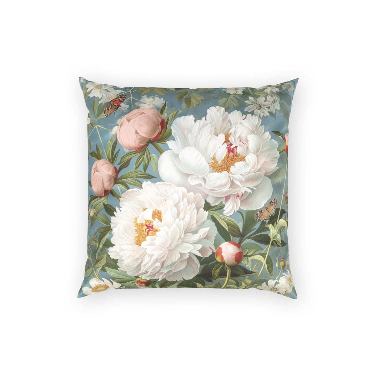 Velvet Throw Pillow - Elegant Peonies and Butterflies Decorative Pillow