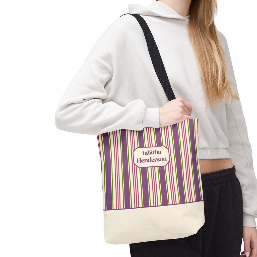 Colorful Striped Tote Bag – Personalizable Purple Pink and Green Tote