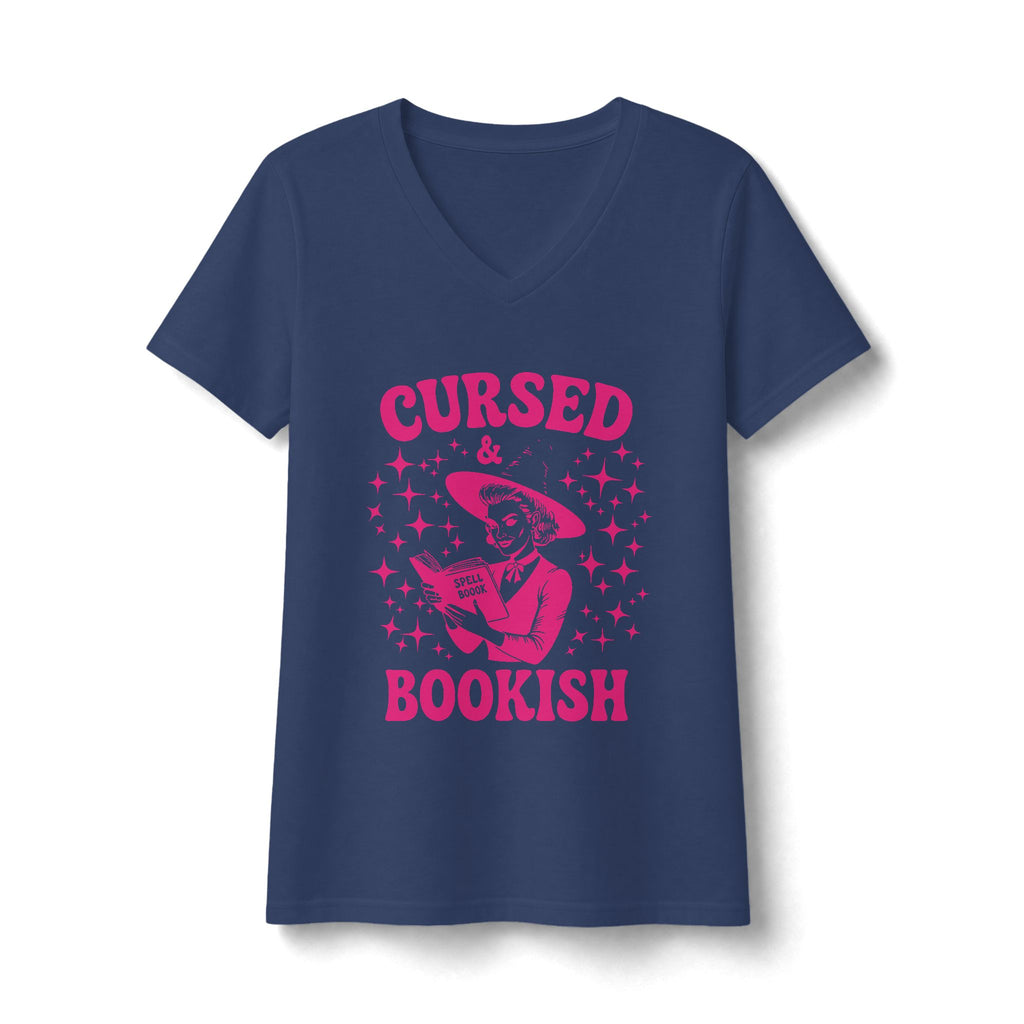 Cursed and Bookish V-Neck Tee - Witchy Book Lover Shirt