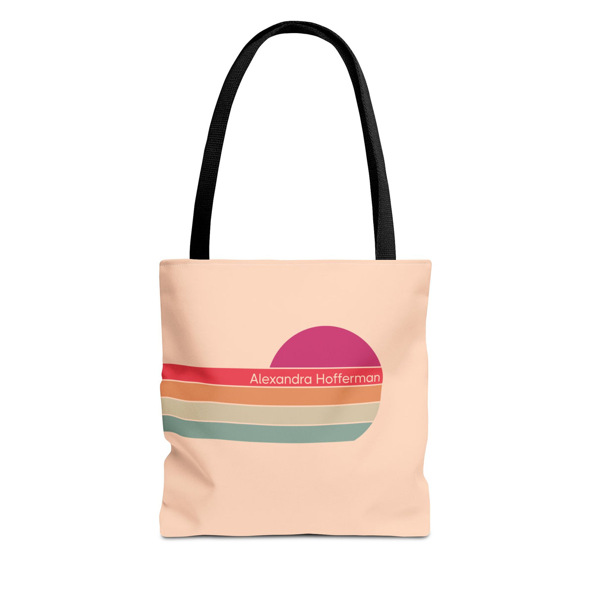 Personalizable Retro Sunset Tote Bag — Pastel Stripes Beach Vibe Carryall