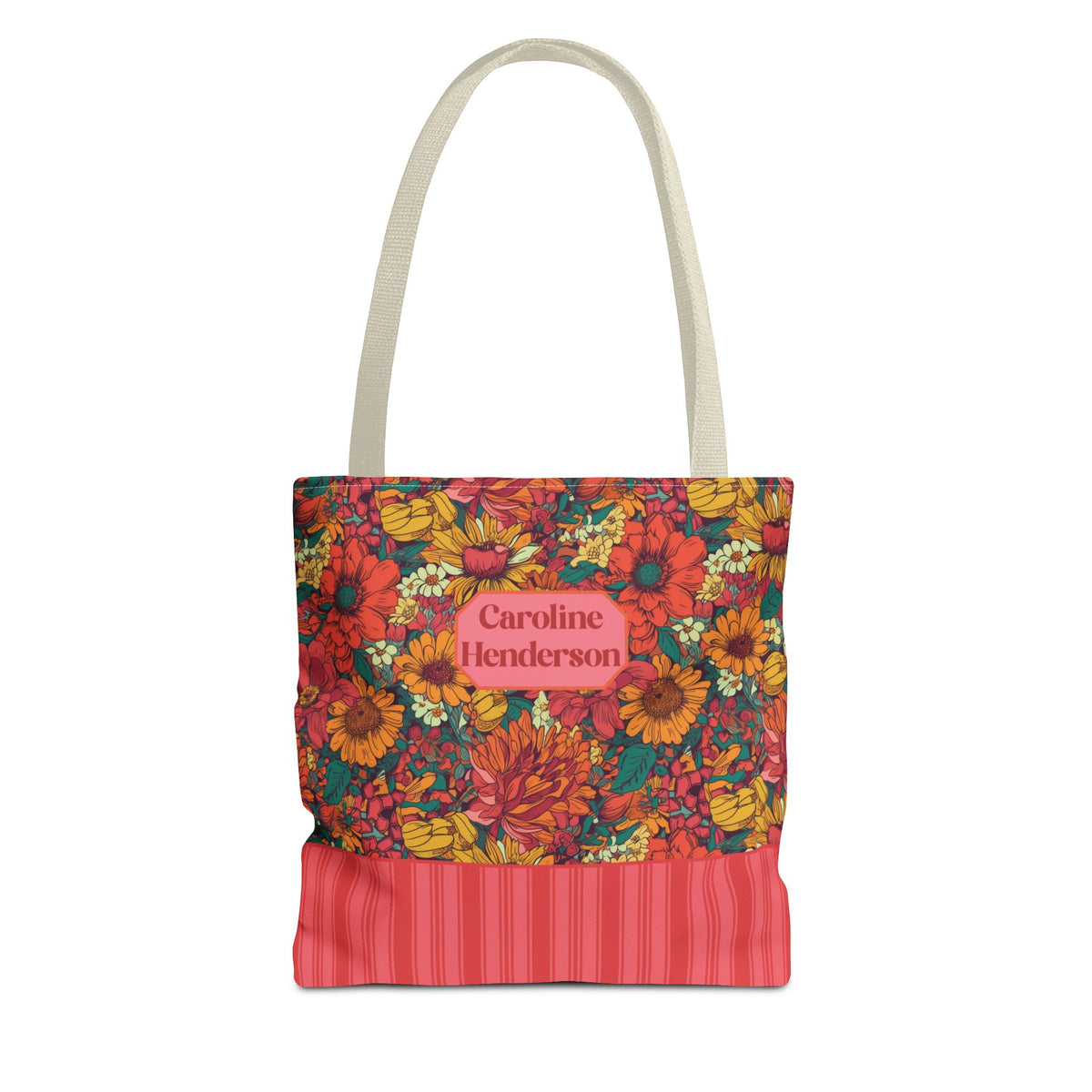 Personalizable Floral Tote - Floral Striped Harvest Tote Bag