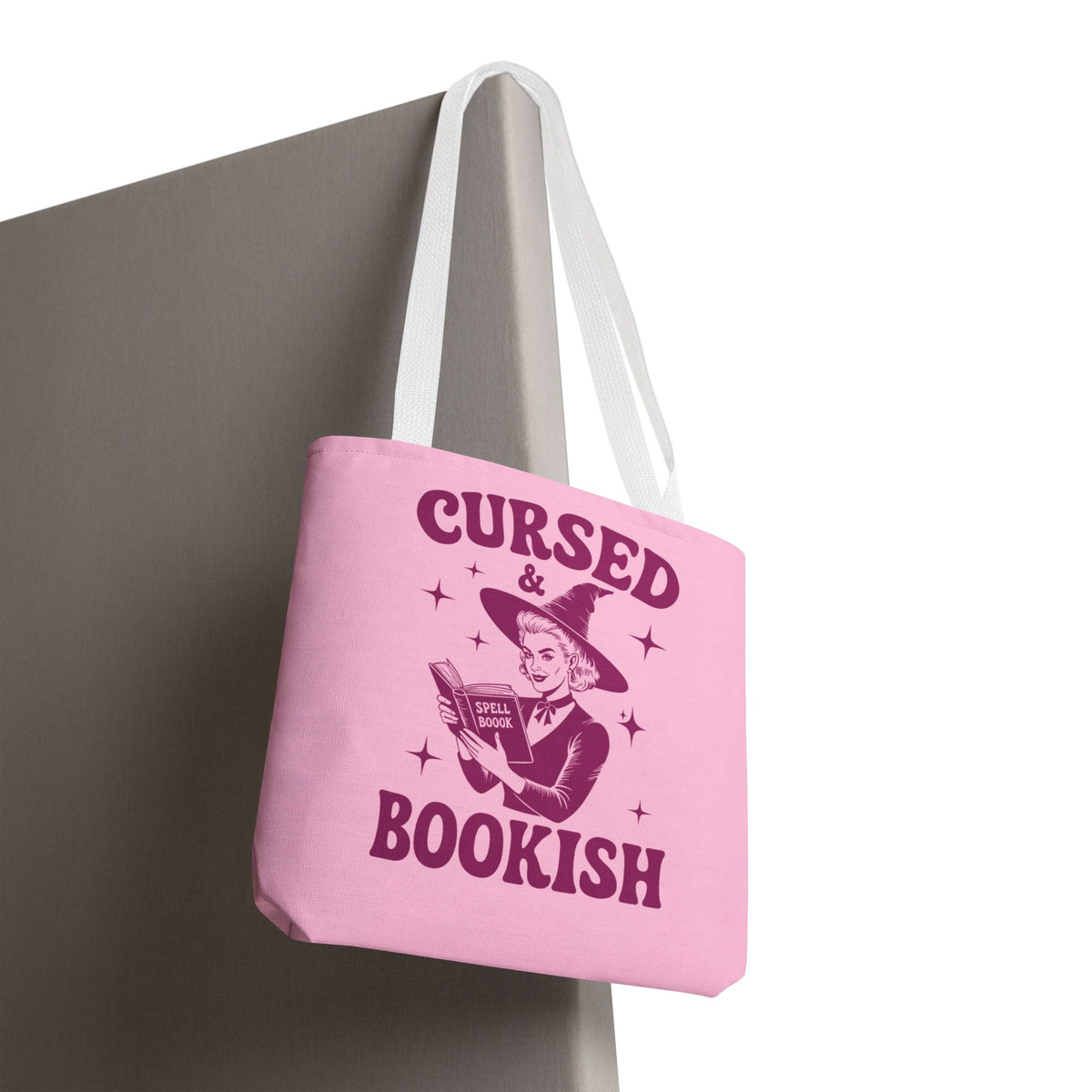 Cursed and Bookish Tote Bag — Witchy Pink Vintage Book Lover Shopper