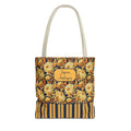 Personalizable Floral Harvest Tote Bag — Vintage Chrysanthemum Striped Tote