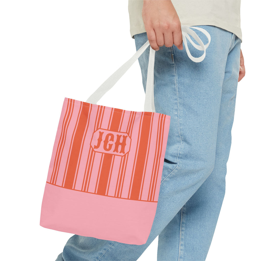 Striped Pink and Orange Tote Bag - Personalizable Bright Beach and Market Tote