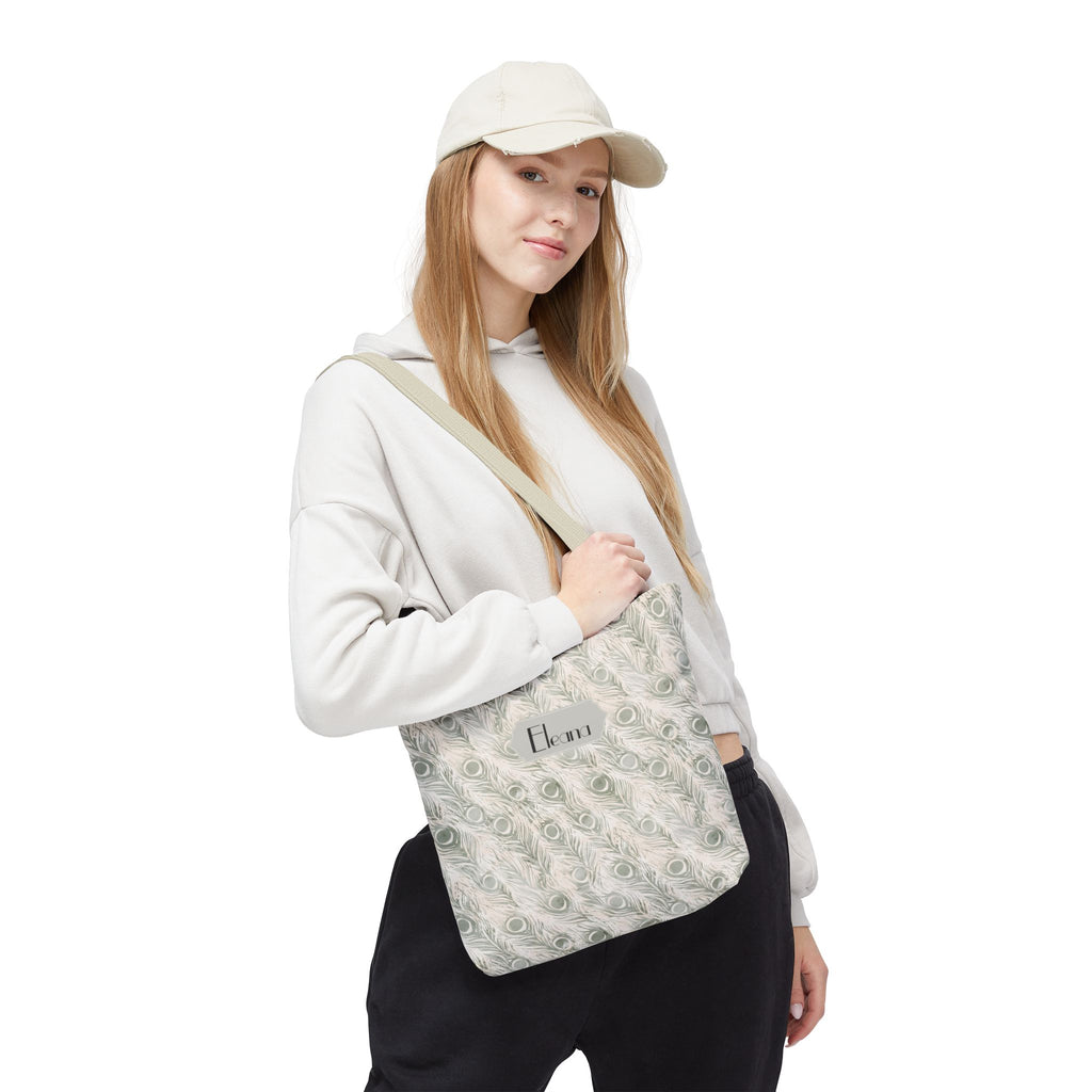 Personalizable Tote - Elegant Grey Peacock Feather Pattern Bag