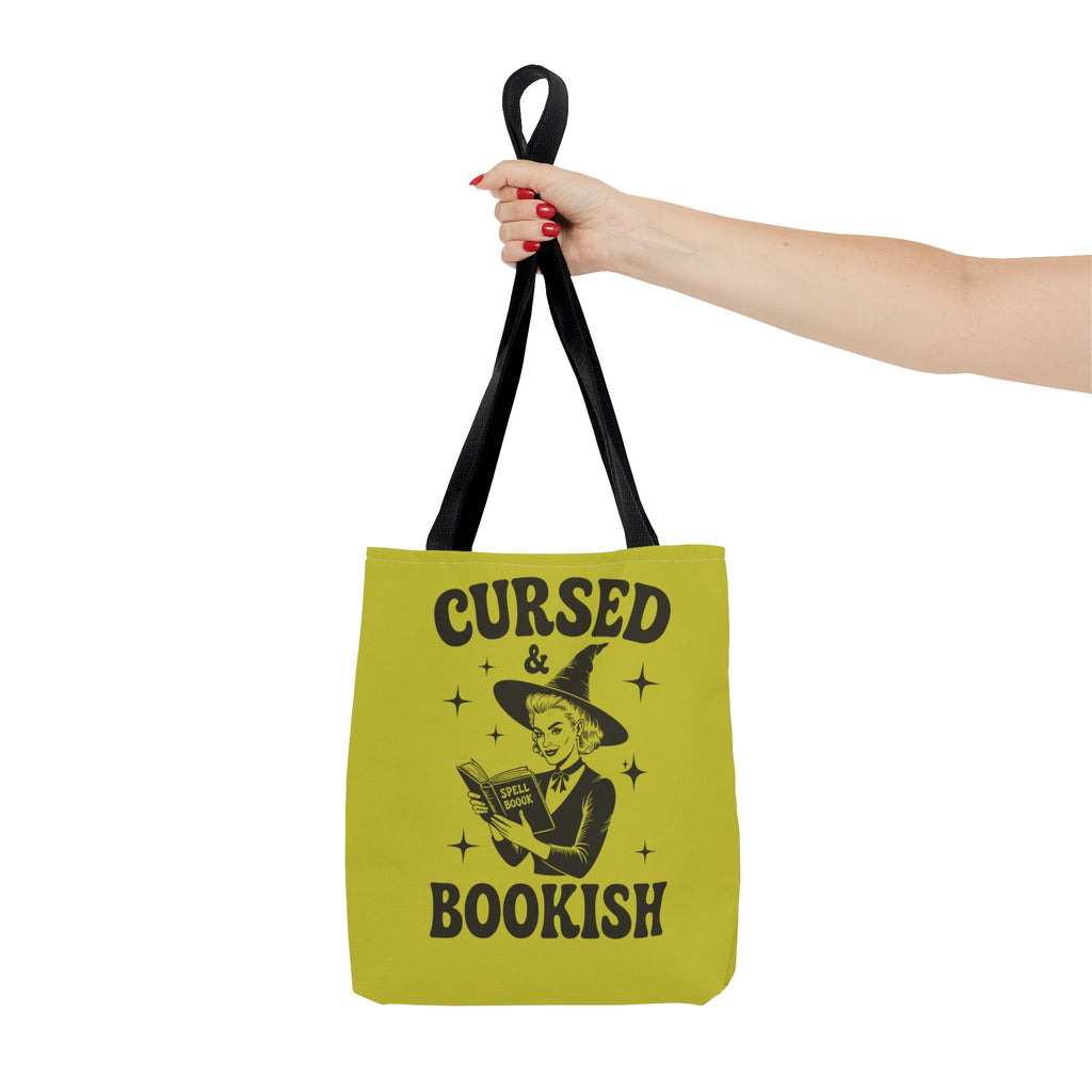 Cursed and Bookish Tote Bag — Green Witchy Reader Tote for Book Lovers