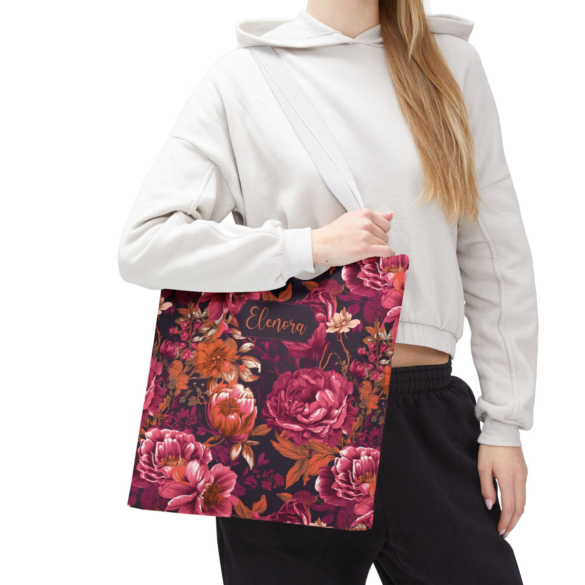 Personalizable Floral Maximalist Tote - Vivid Magenta and Orange Print Bag
