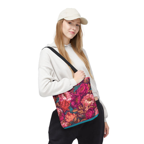 Bright Magenta and Teal Peony Tote Bag – Vintage Punk Floral Carryall