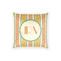 Monogram Velvet Pillow - Customizable Orange and Mint Ticking Stripe Throw Pillow