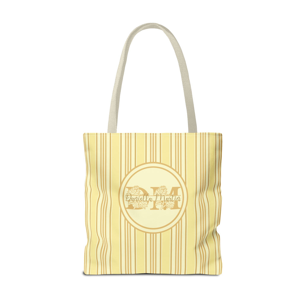 Sunflower Monogram Bag - Yellow Vintage Ticking Striped Carryall