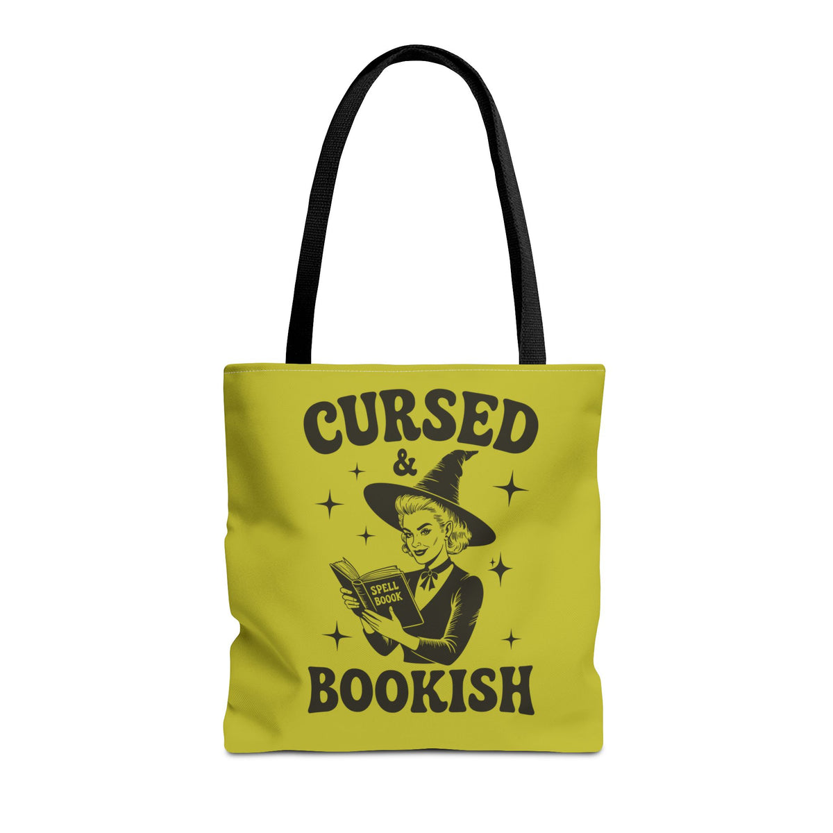 Cursed and Bookish Tote Bag — Green Witchy Reader Tote for Book Lovers