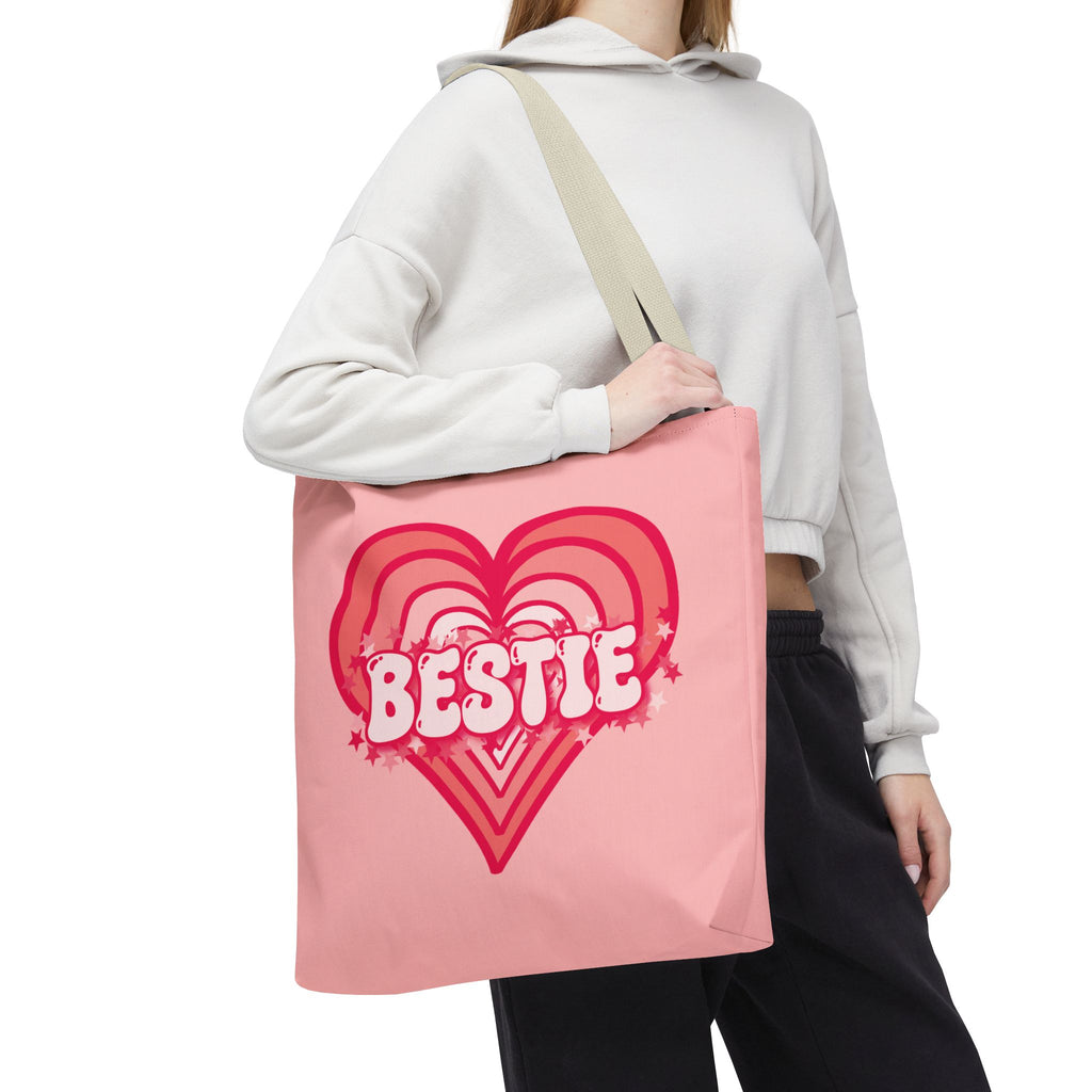 Personalizable Bestie Tote Bag - Strawberry Milk Pink Hearted Tote