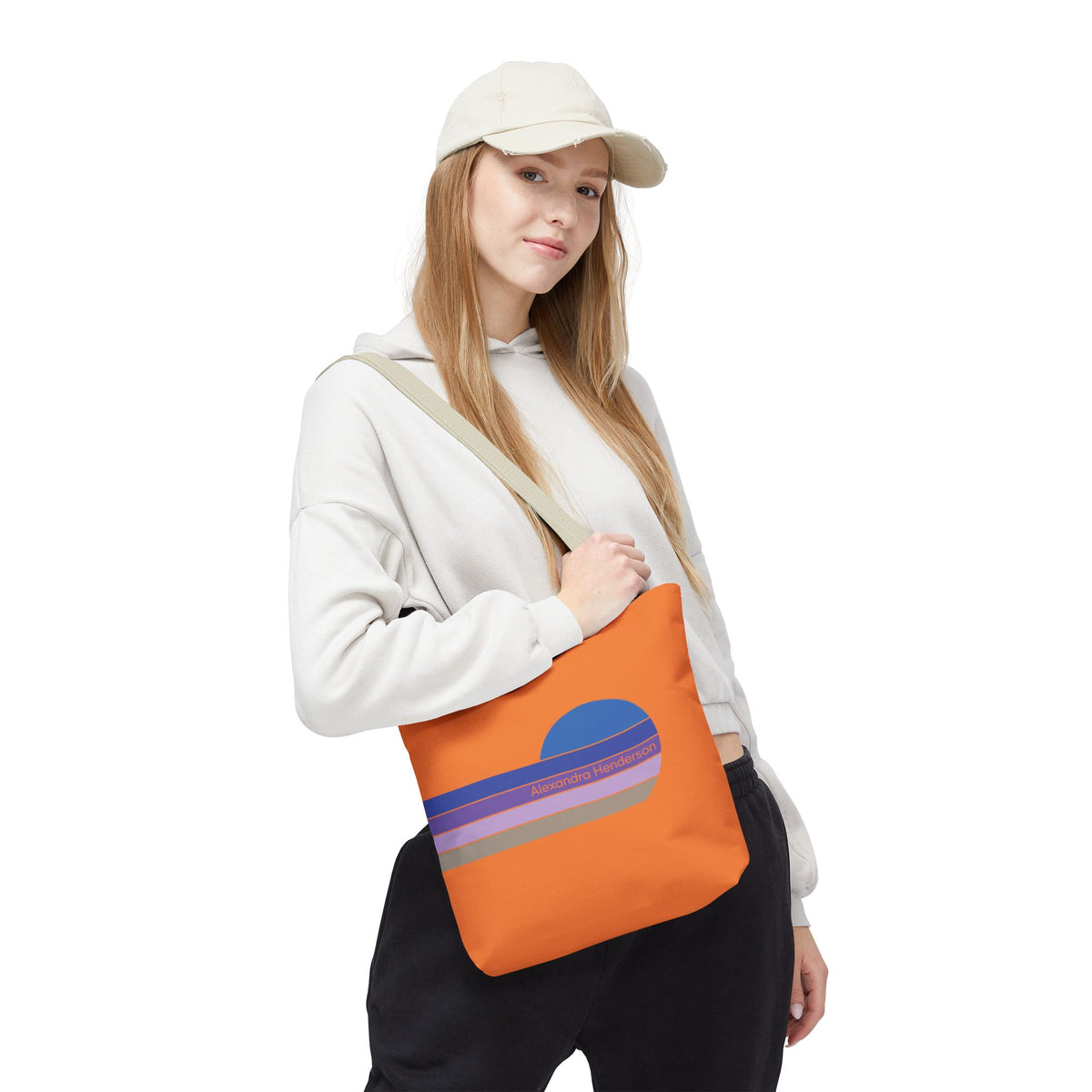 Orange Sunset Stripe Tote Bag – Retro Personalized Name Beach and Market Tote