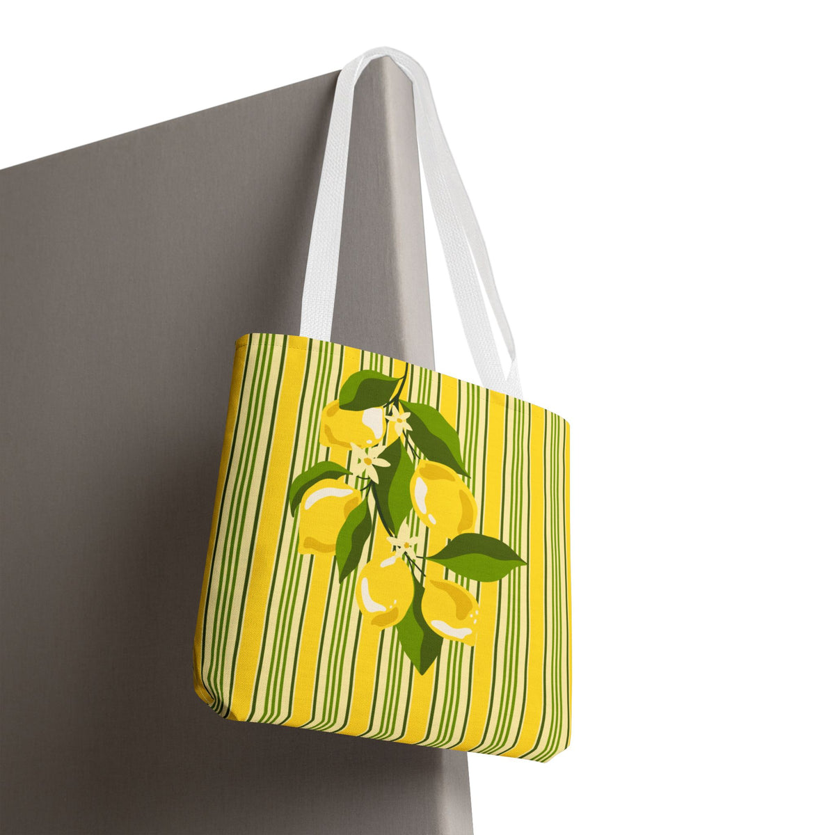 Lemon Stripe Tote Bag - Bright Citrus Summer Market Bag